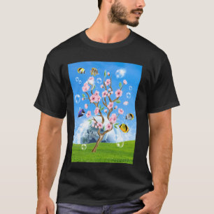 Frutiger Aero Aesthetic Tech Cherry Blossom Fishes T-Shirt