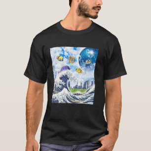 Frutiger Aero Aesthetic Tech Great Wave of Kanagaw T-Shirt