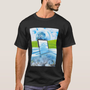 Frutiger Aero Aesthetic Tech Water Fishes Monitor T-Shirt