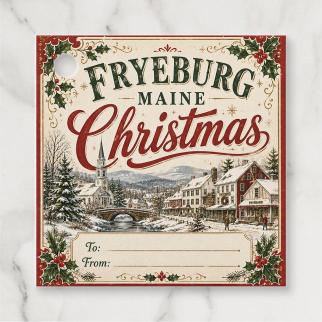 Fryeburg Maine Christmas Square Gift Tags (Front)
