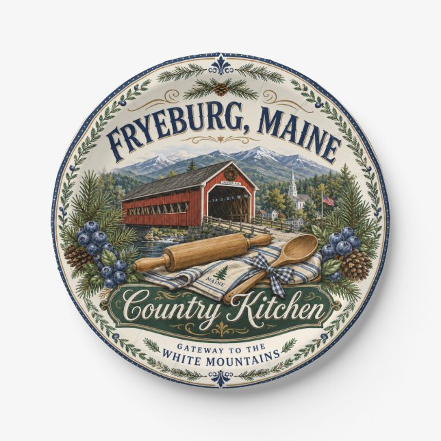 Fryeburg Maine Country Kitchen Melamine Plate (Front)