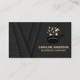 Frying Pan Food Flip   Restaurant Logo Business Card