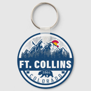 Ft Collins Colorado Flag Mountain City Hiking Ski Key Ring