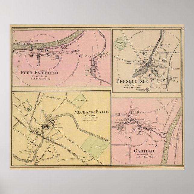 Ft Fairfield, Presque Isle, Caribou Map Poster (Front)