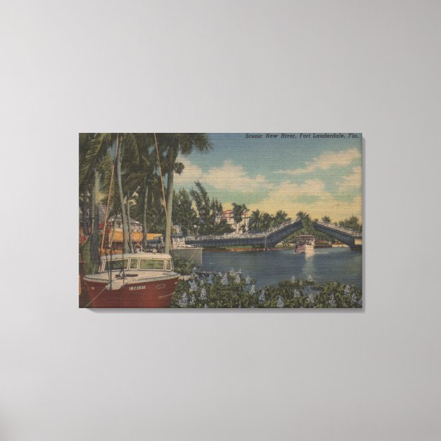 Ft. Lauderdale, FL - New River View & Drawbridge Canvas Print (Front)