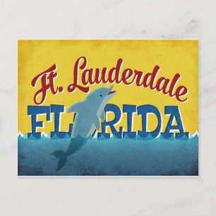 Ft Lauderdale Florida Dolphin Retro Vintage Travel Postcard