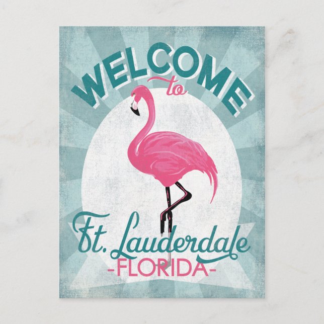Ft Lauderdale Florida Pink Flamingo Retro Postcard (Front)