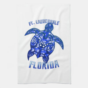 Ft Lauderdale Florida Vacation Tribal Turtle Tea Towel