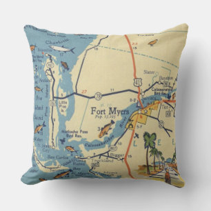 Ft. Myers Florida Travel Map Throw Pillow