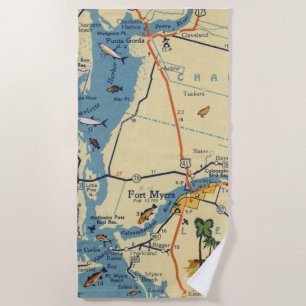 Ft Myers Map Beach Towel