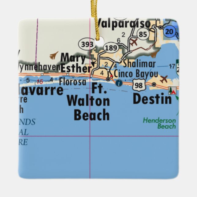 Ft. Walton Beach Map Ceramic Ornament (Front)