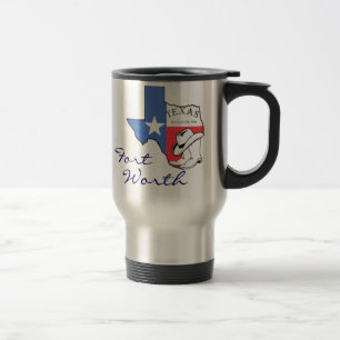 Ft Worth Texas State Map with Star, Boots, Hat Mug