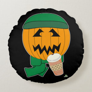 Fu Hipster Jack-o-lantern Coffee Fun Halloween Round Cushion