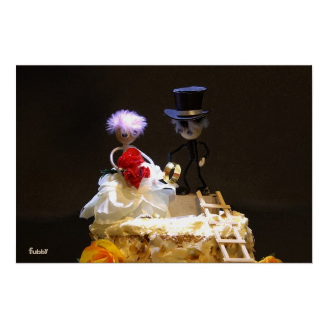 Fubby bride and groom on cake. poster (Front)