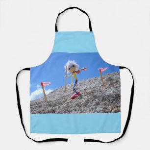 Fubby figurine that is skiing. apron