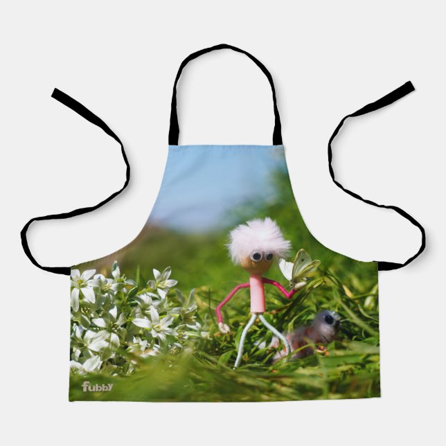 Fubby met Fluffy in a summer landscape. Apron (Front)
