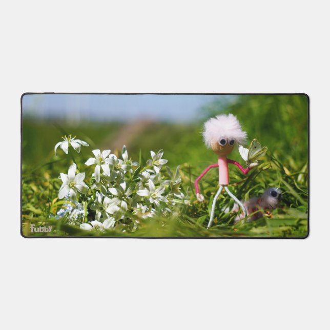 Fubby met Fluffy in a summer landscape. Desk Mat (Front)