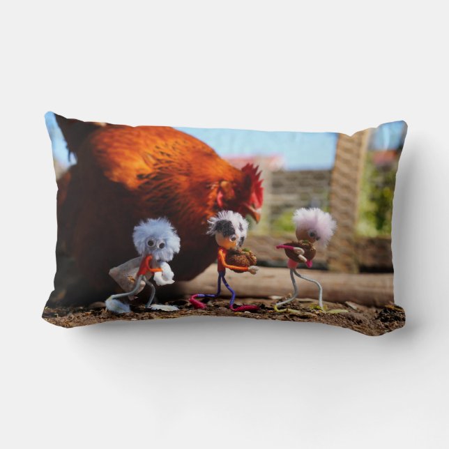 Fubby playing with the chickens and rooster. lumbar cushion (Back)