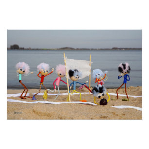 Fubby puppetets playing beach volleyball.. poster