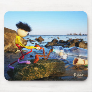 Fubby with bottle post on the coast. mouse pad
