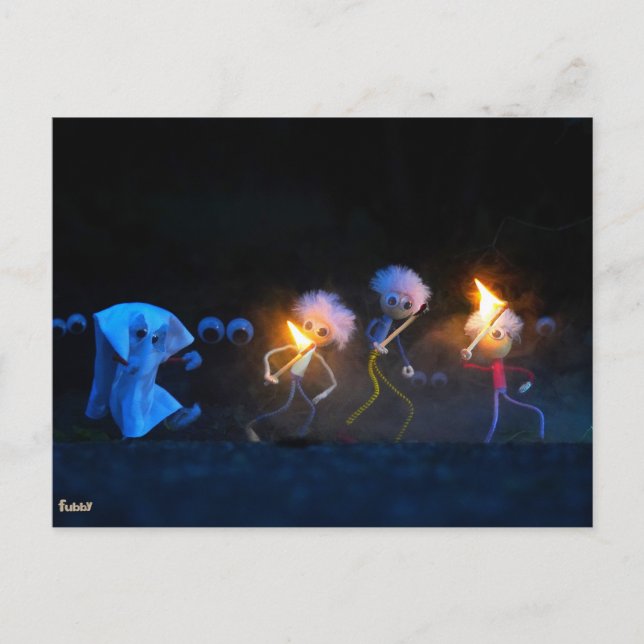 Fubby's on a ghost hunt, Halloween prank. Postcard (Front)