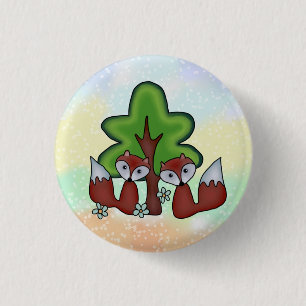 Füchse mit Baum 3 Cm Round Badge