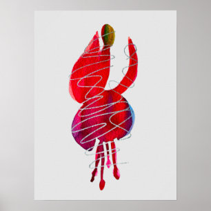 Fuchsia abstract watercolor floral poster
