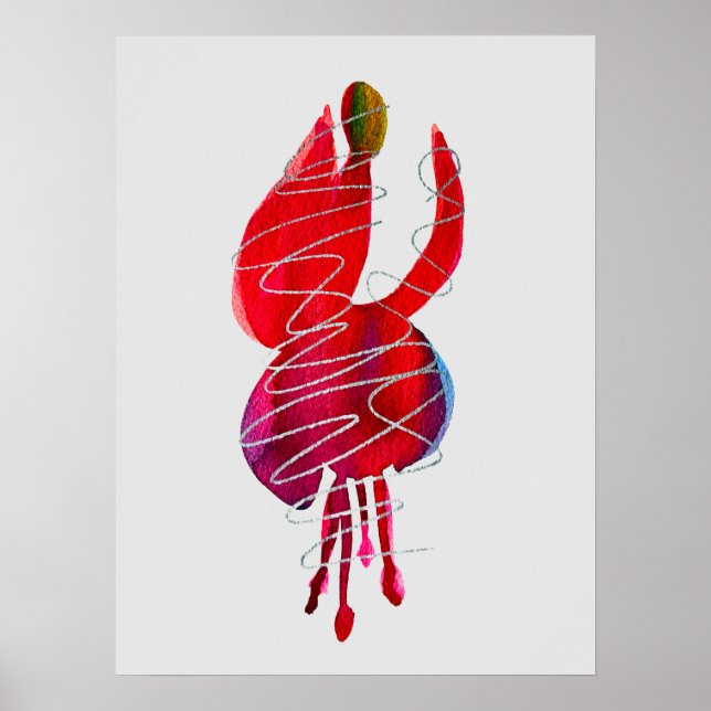 Fuchsia abstract watercolor floral poster (Front)