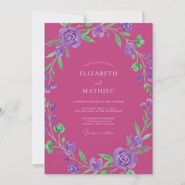 Fuchsia Amethyst Vine Wedding Invitation (Front)