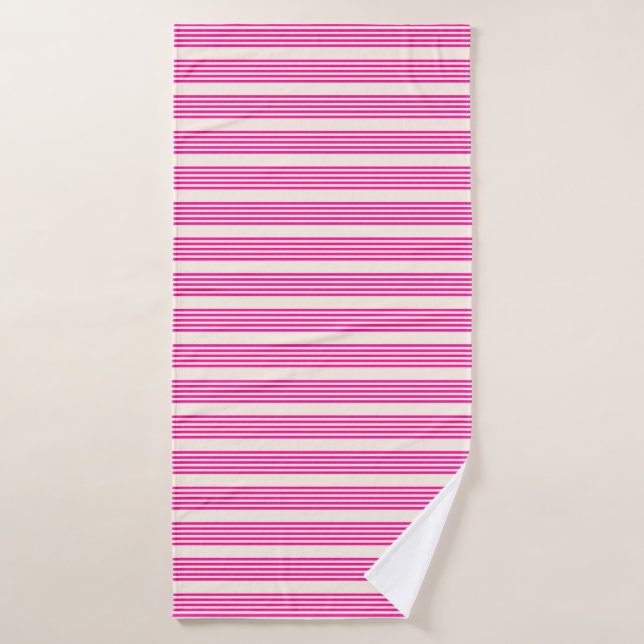 Fuchsia and beige five stripes pattern bath towel (Bath Towel)