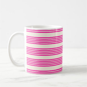 Fuchsia and beige five stripes pattern coffee mug