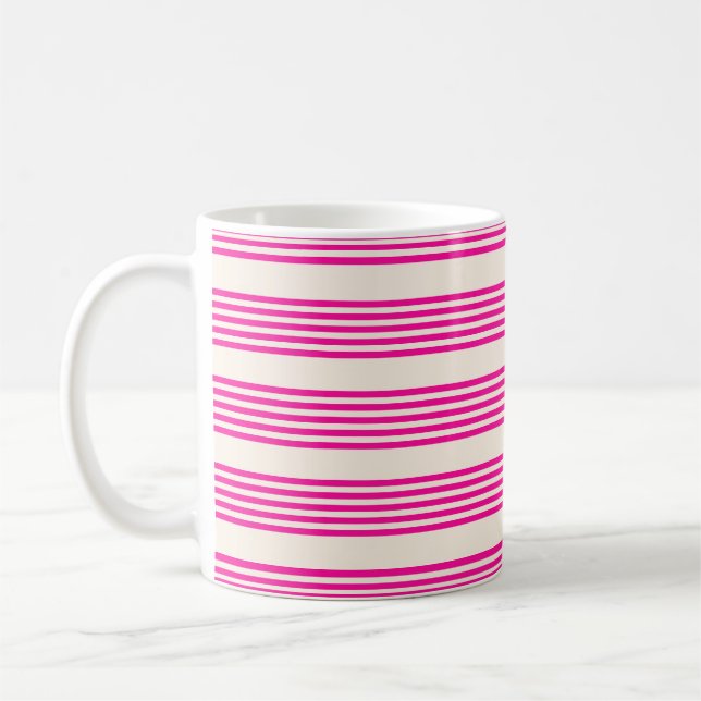 Fuchsia and beige five stripes pattern coffee mug (Left)
