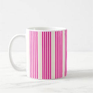 Fuchsia and beige five stripes pattern coffee mug