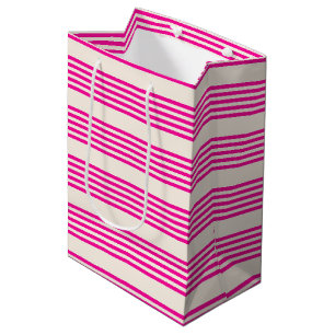 Fuchsia and beige five stripes pattern medium gift bag