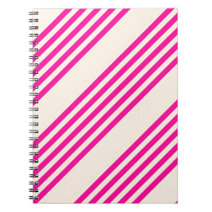 Fuchsia and beige five stripes pattern notebook