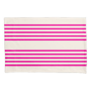 Fuchsia and beige five stripes pattern pillowcase