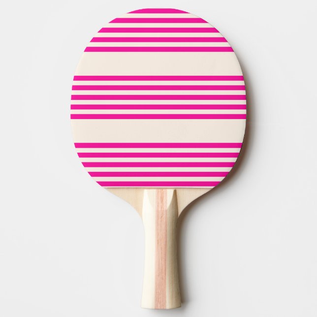 Fuchsia and beige five stripes pattern ping pong paddle (Front)