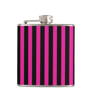 Fuchsia and black candy stripes hip flask