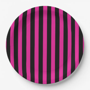 Fuchsia and black candy stripes paper plate