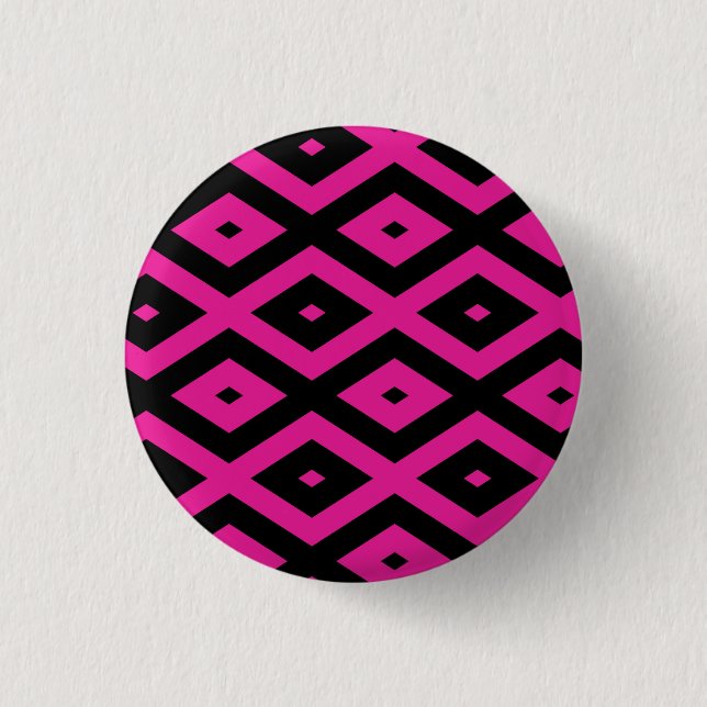 Fuchsia and black diamond pattern 3 cm round badge (Front)