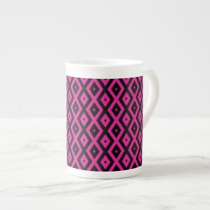 Fuchsia and black diamond pattern bone china mug