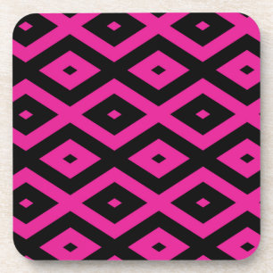 Fuchsia and black diamond pattern coaster