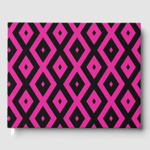 Fuchsia and black diamond pattern guest book