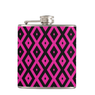 Fuchsia and black diamond pattern hip flask