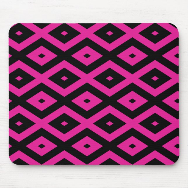 Fuchsia and black diamond pattern mouse pad (Front)