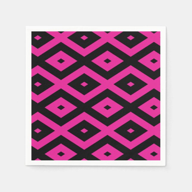 Fuchsia and black diamond pattern napkin (Front)