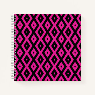 Fuchsia and black diamond pattern notebook