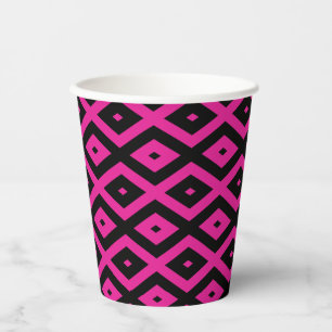 Fuchsia and black diamond pattern paper cups