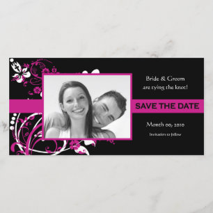 Fuchsia and Black Floral Save the Date Photo Cards