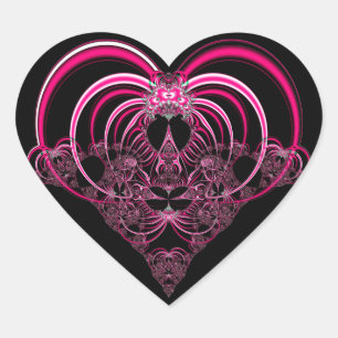Fuchsia and black fractal heart heart sticker